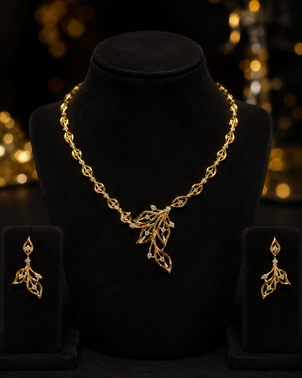 Aurora Leaf Elegance Necklace Set – 925 Sterling Silver