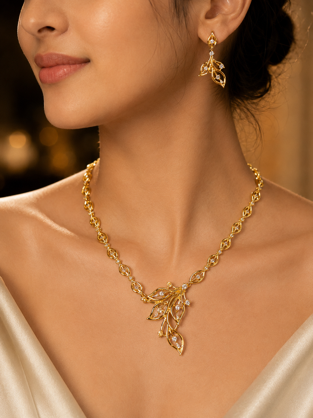 Aurora Leaf Elegance Necklace Set – 925 Sterling Silver