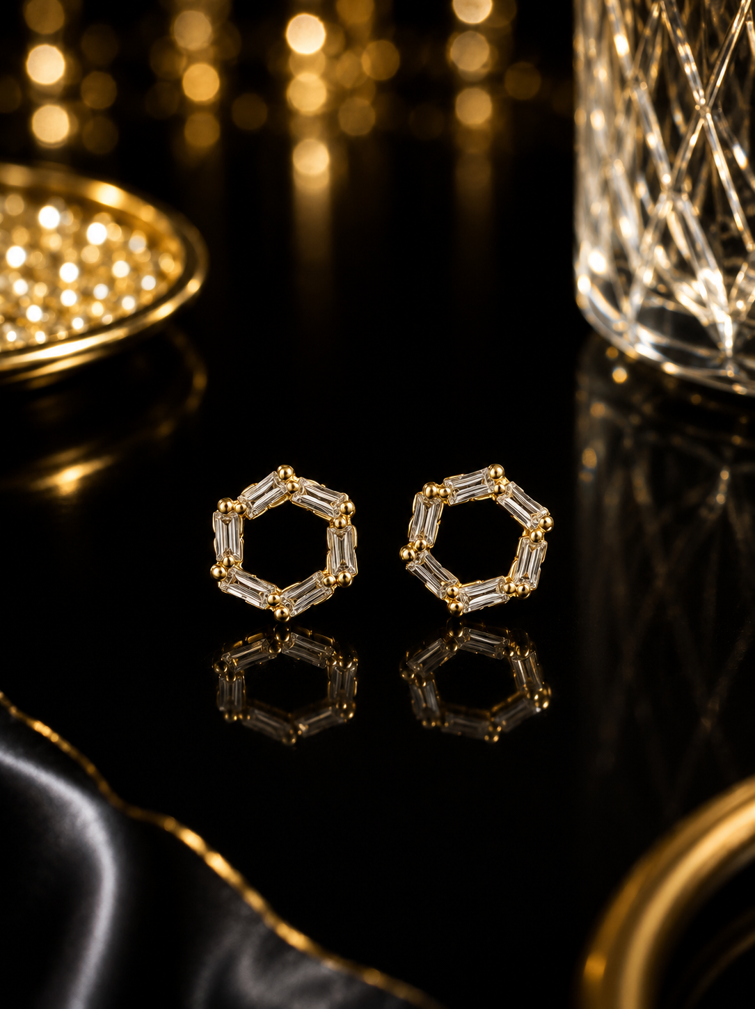 Halo Hexa Stud Earrings 925 Sterling Silver