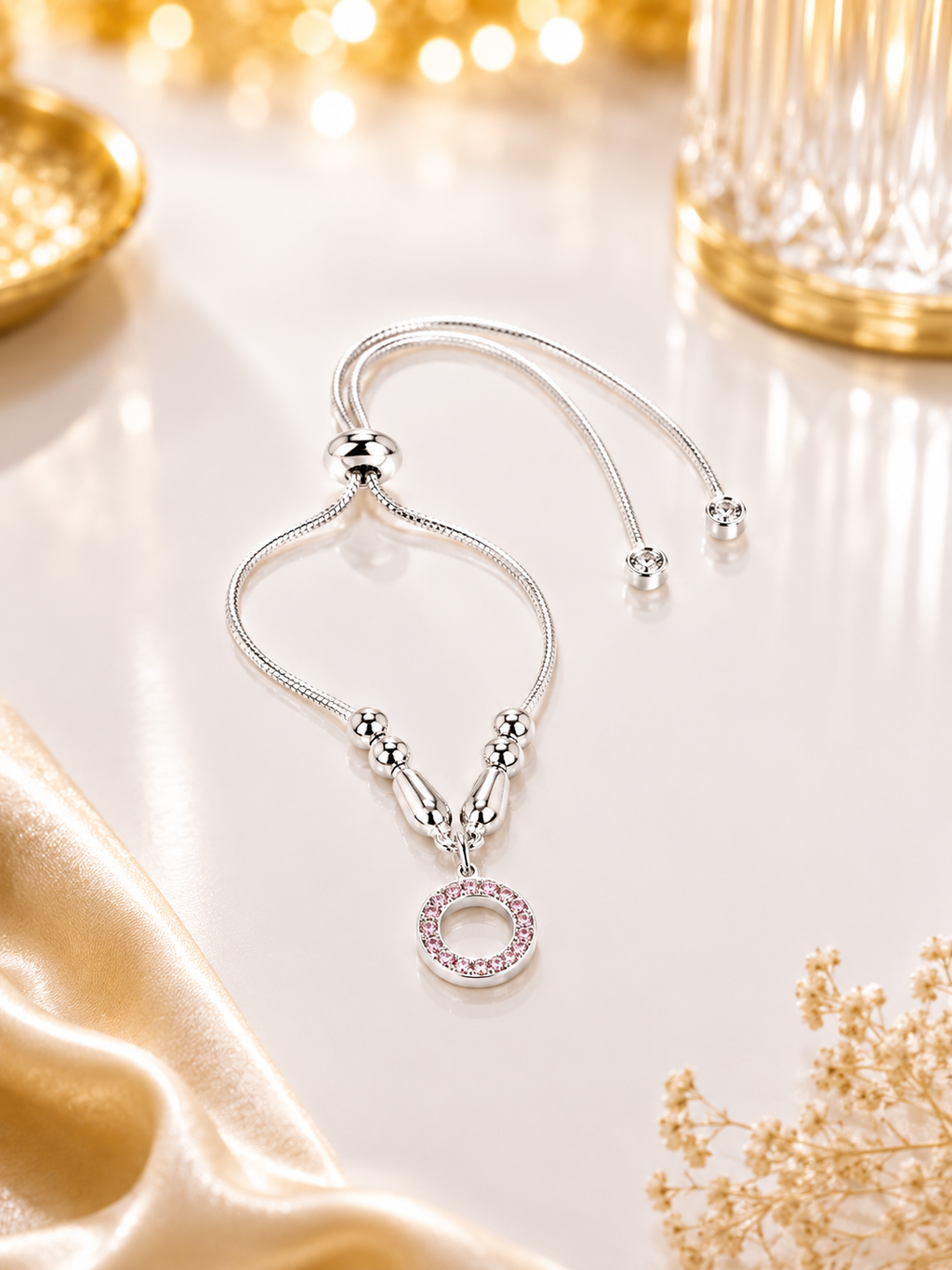 Halo Circle Adjustable Bracelet – 925 Sterling Silver