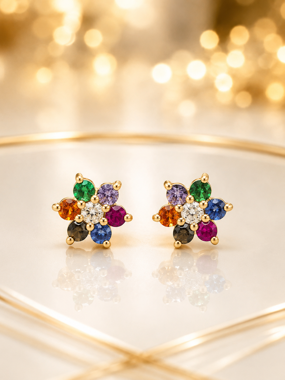 Rainbow Blossom Stud Earrings – 925 Sterling Silver