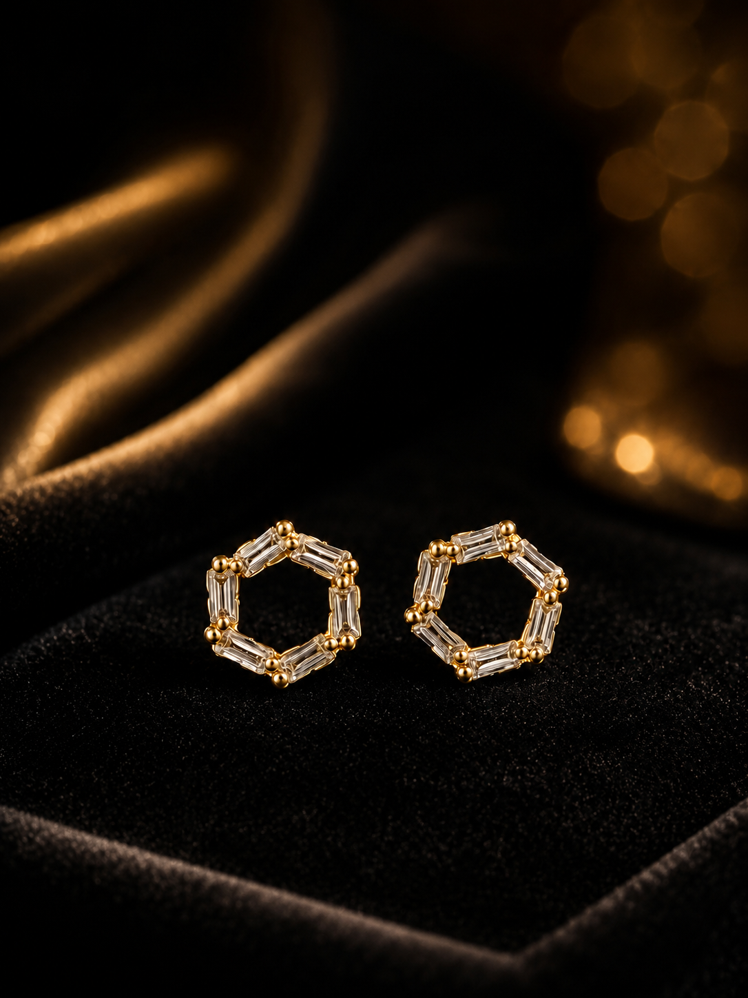 Halo Hexa Stud Earrings 925 Sterling Silver