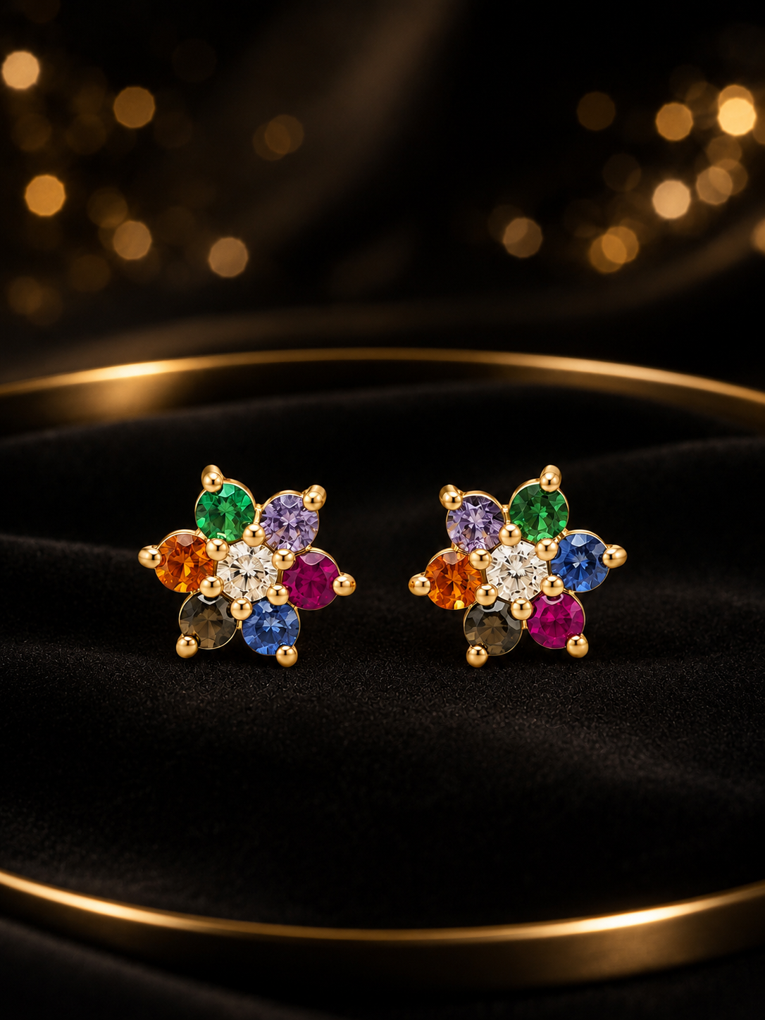 Rainbow Blossom Stud Earrings – 925 Sterling Silver
