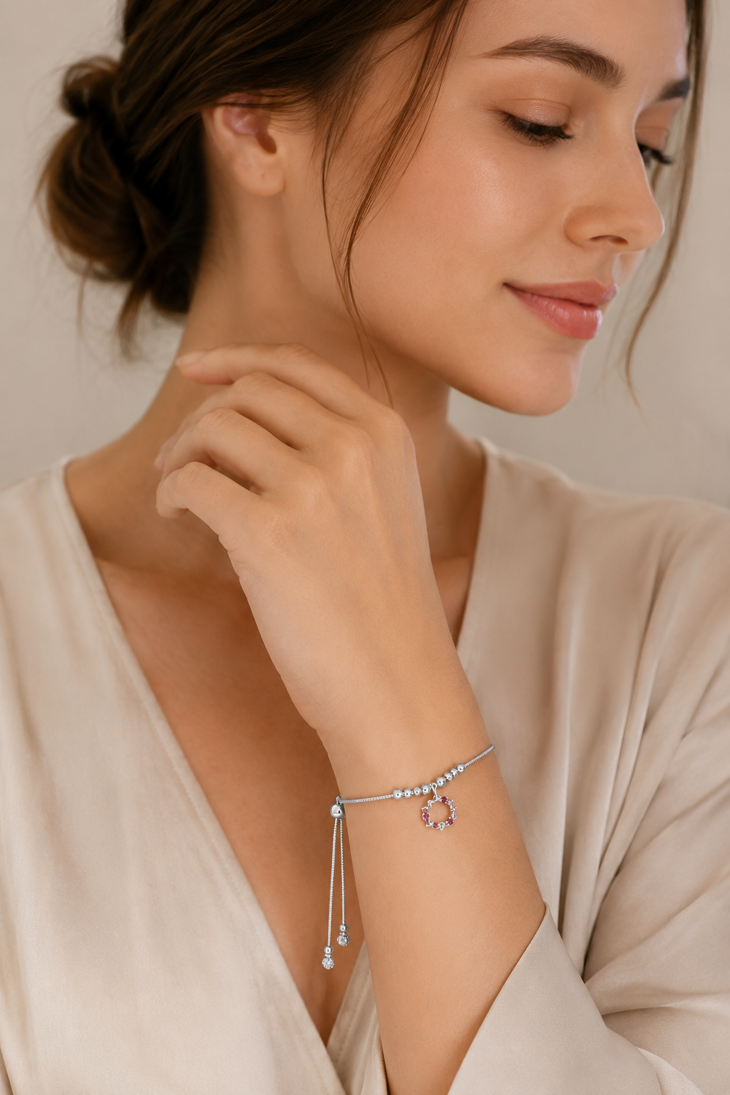 Crystal Bloom Adjustable 925 Sterling Silver Bracelet